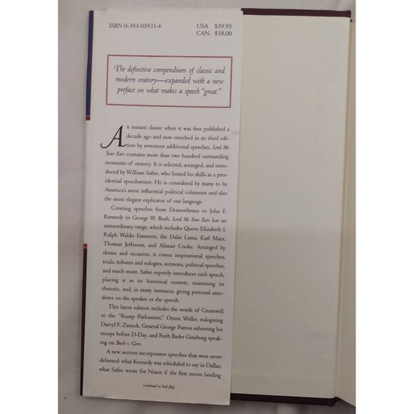 Lend Me Your Ears William Safire HC Updated Expanded Great Speeches History - Picture 4 of 6